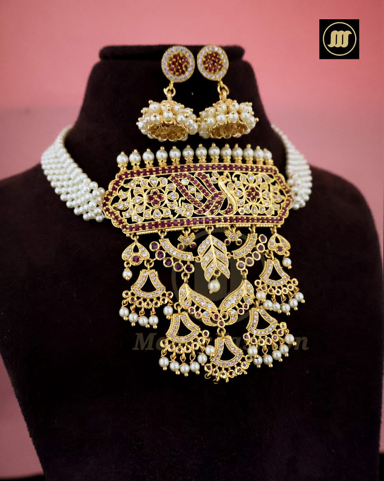 Flower Diamond  Pearls Necklace